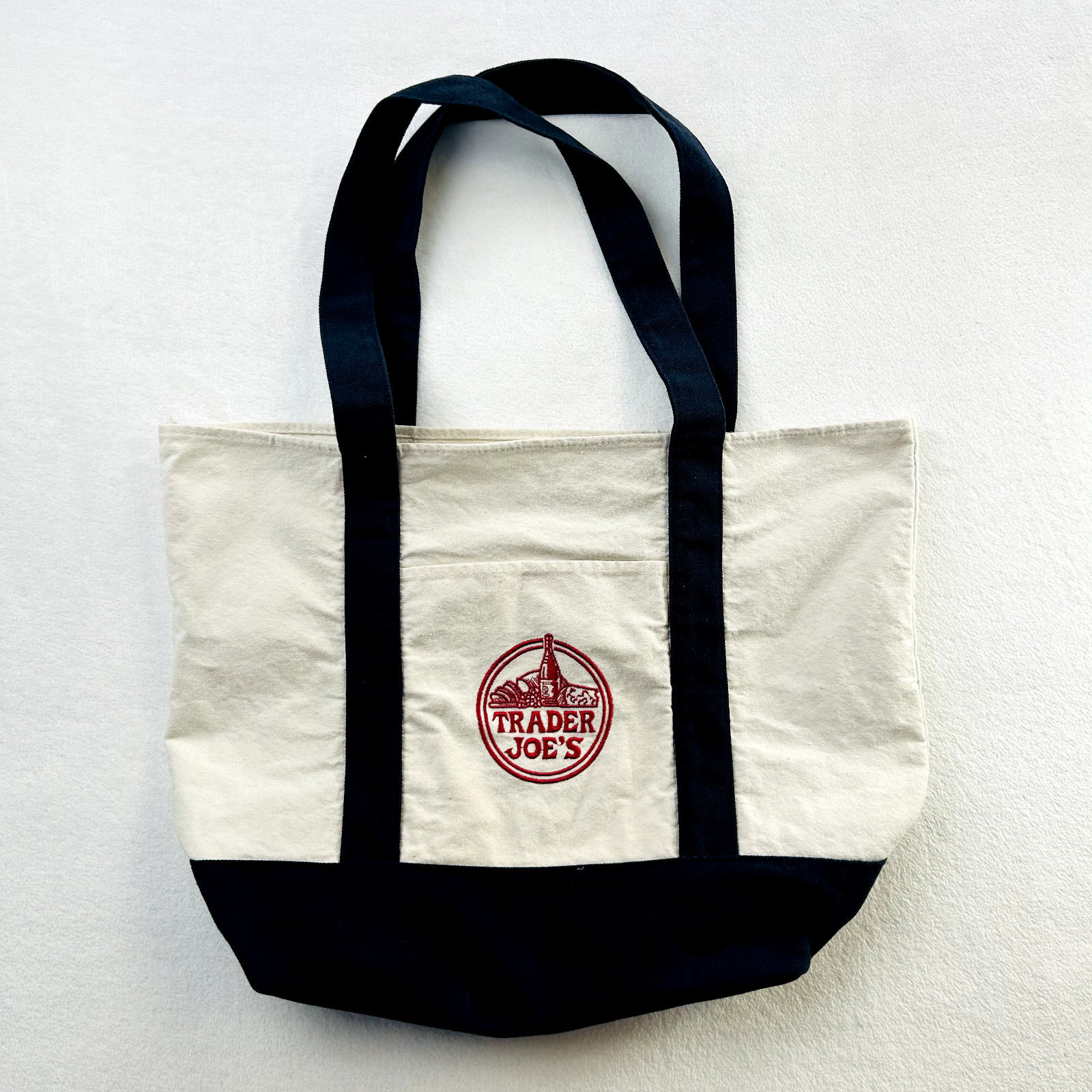 Trader Joes Bag One Size White Blue Red Canvas Tote Grocery Logo Shopping