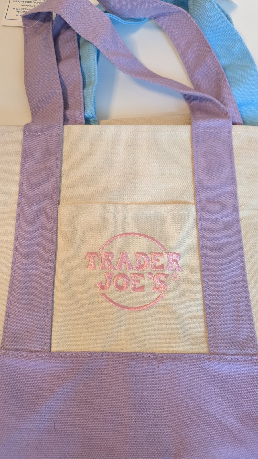 Trader Joe’s Mini Pastel Canvas Tote Bag 2 Purple Blue NWT
