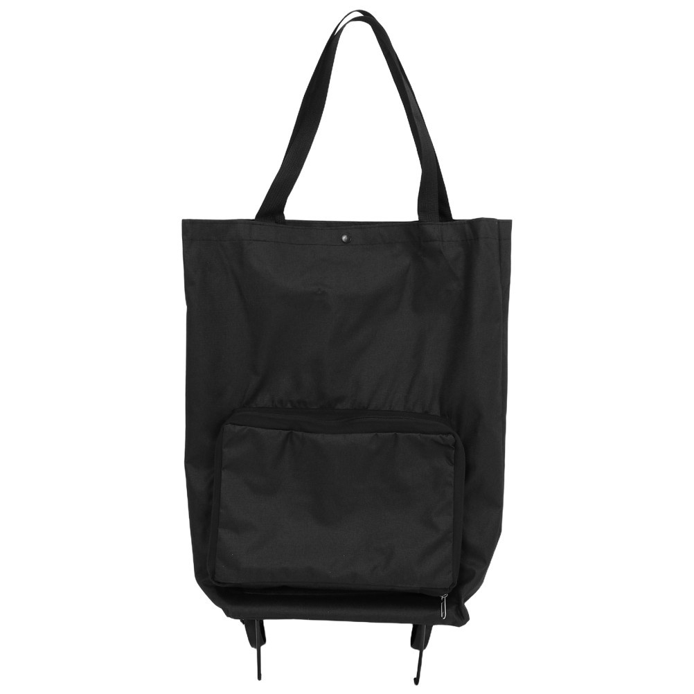 Portable Folding Shopping Bag with Wheels Lightweight Black Oxford Fabric Tote