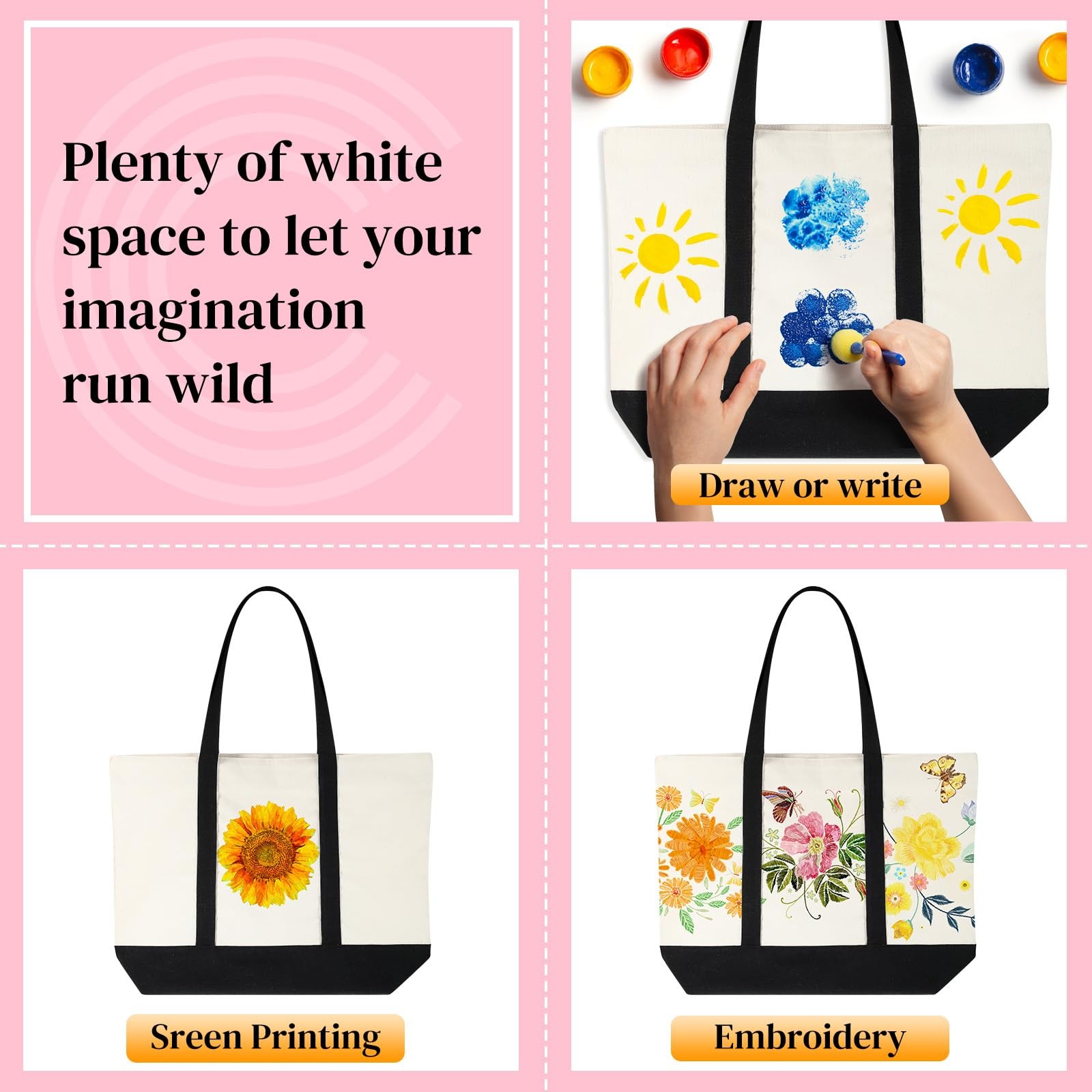Sherr 12 Pcs Canvas Tote Bag Bulk, 21 in Cotton Blanks Canvas Tote with Pocke…