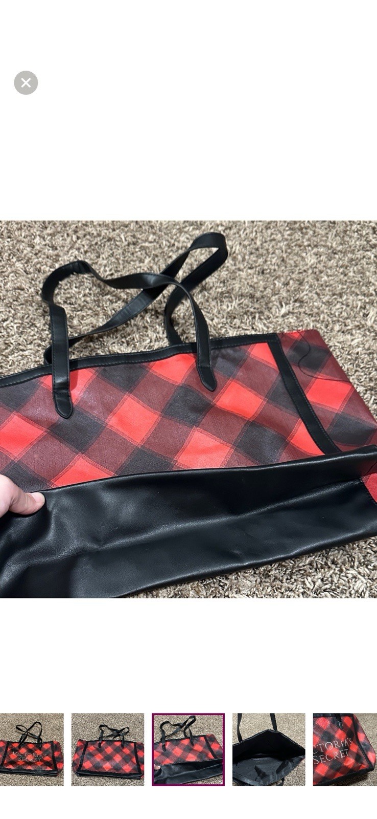 Victoria’s Secret Red Black Checked Foldable Reusable Shopping Bag