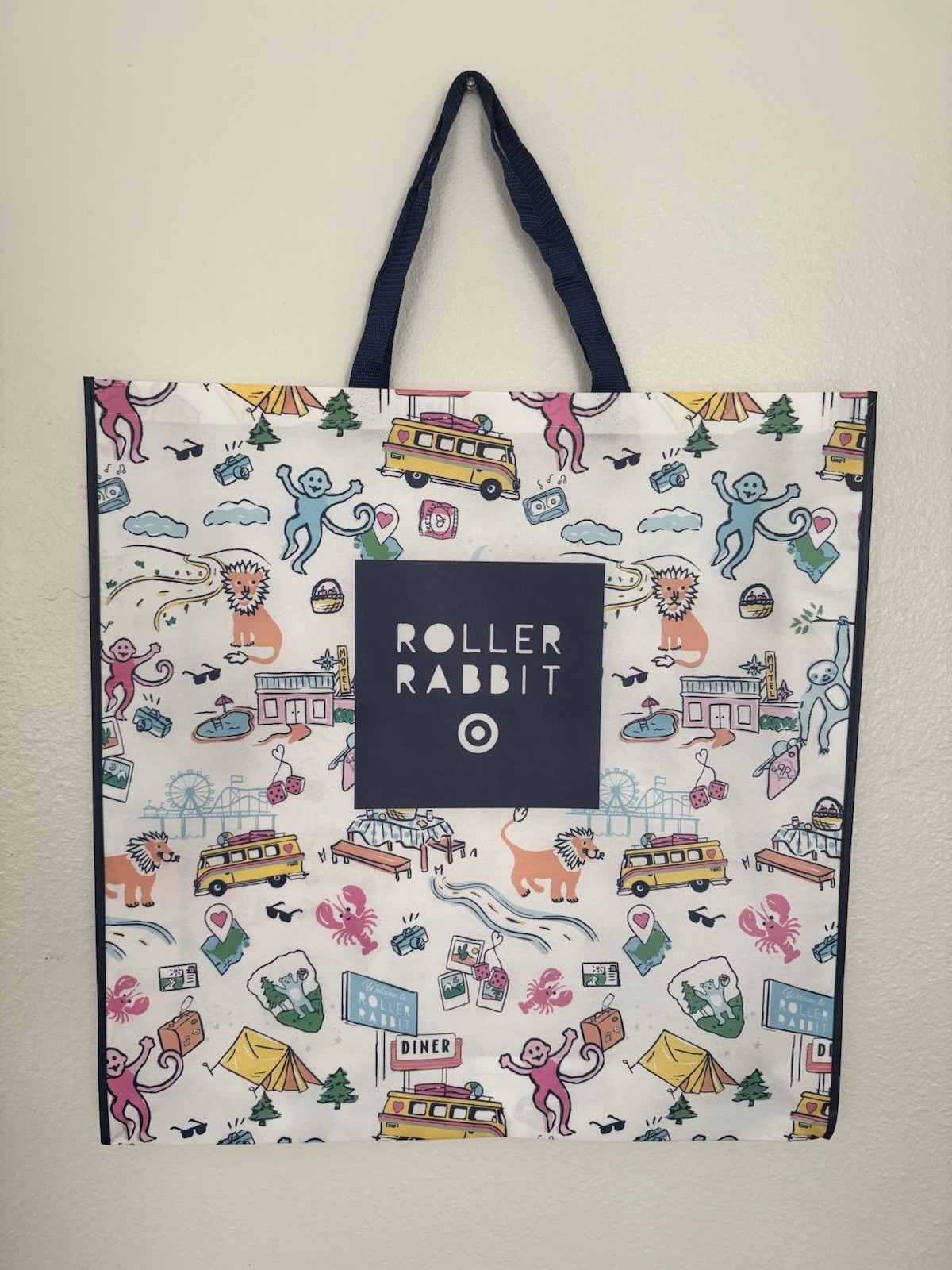 Roller Rabbit Reusable Shopping Bag Foldable Multicolor All-Over Pattern