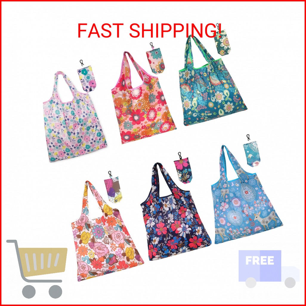 6 Pcs Reusable Shopping Bags Foldable, Machine Washable Shopping Grocery Bags in