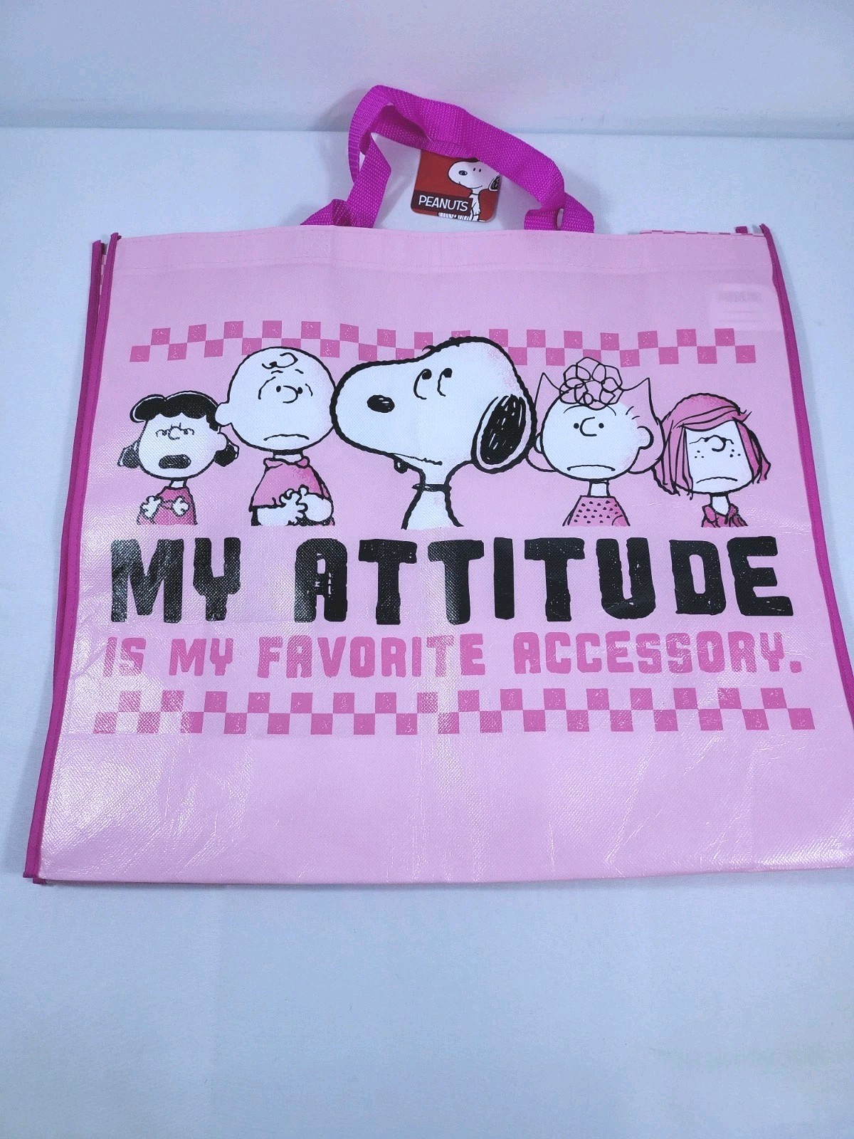 Peanuts Snoopy & Gang My Attitude Reusable Shopping Bag Grocery Read Description