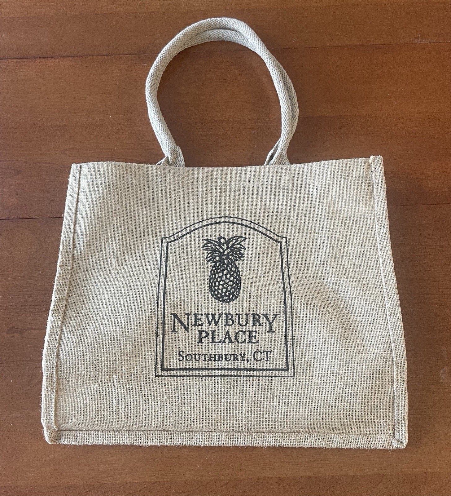 Burlap Tote Bag Newbury Place Southbury CT By Aarbur Eco Friendly Bags NWOT