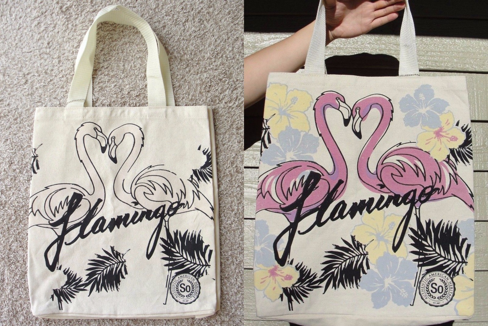 UV Color Change FLAMINGO Love 16.5″H x 16″W x5.5″D Tote Bag w/ Popsicle Keychain