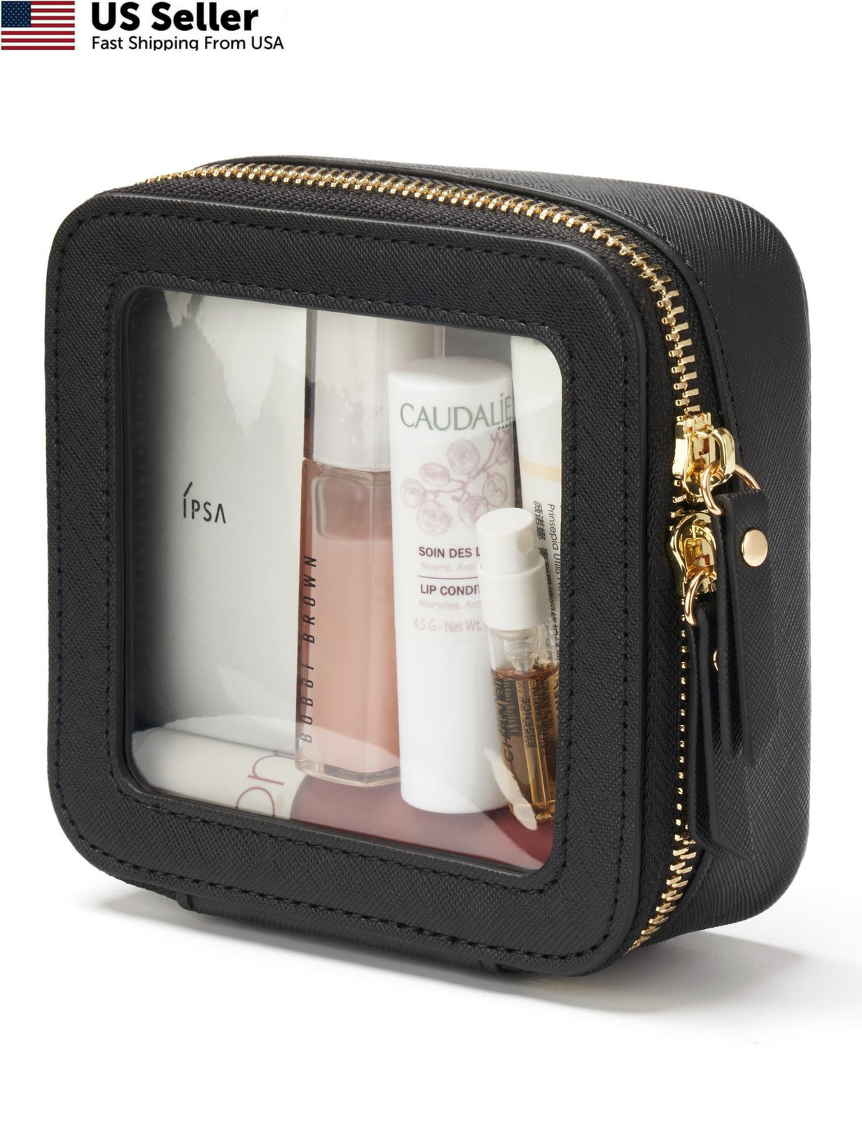 Mini Clear Black Makeup Bag – Cute Square Cosmetic Pouch for Travel