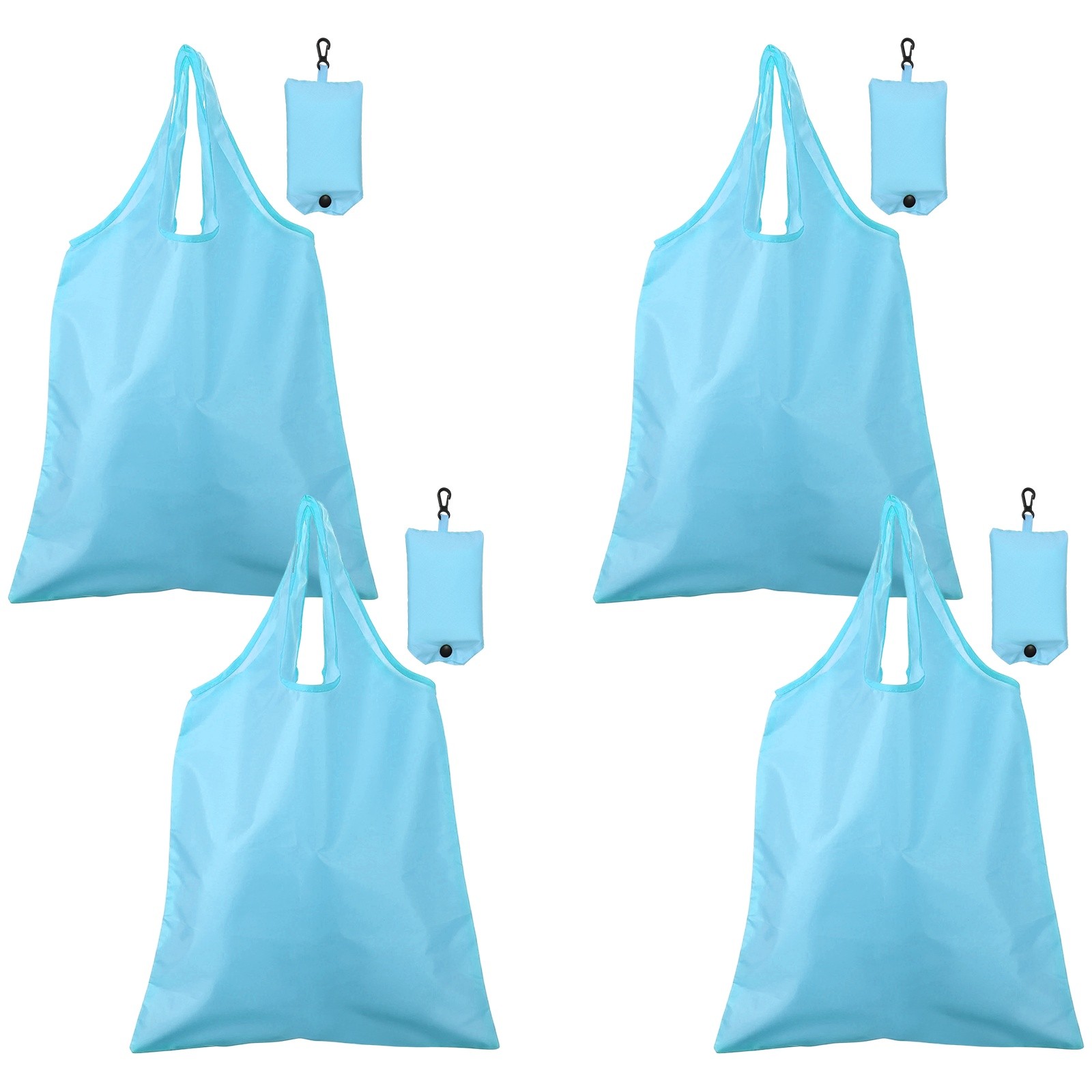 4 Pack Foldable Travel Bag with Handles, Washable Shopping Tote Pouch, Sky Blue