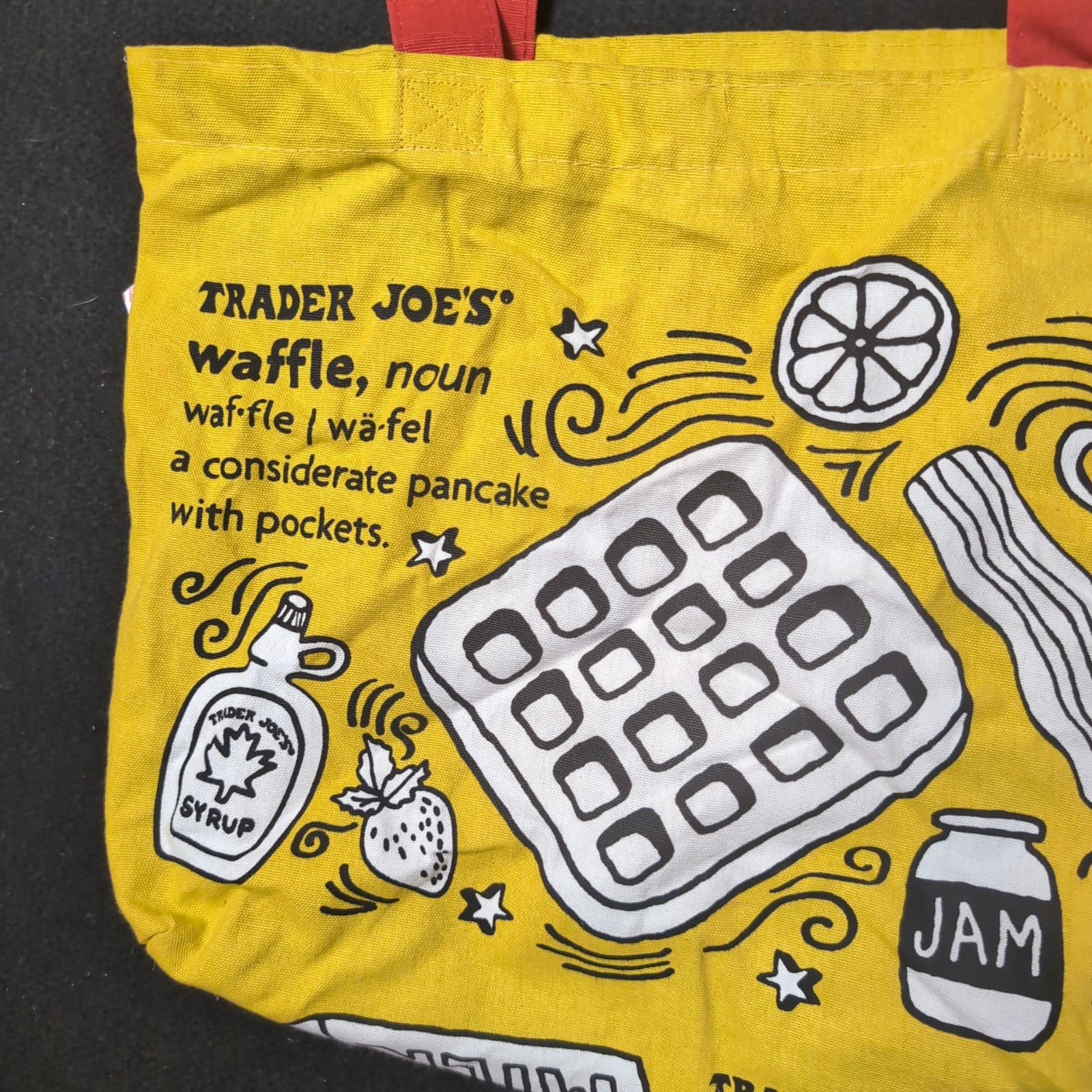 Trader Joes Reusable Canvas Shopping Tote Bag Breakfast Waffles Coffee Toast USA