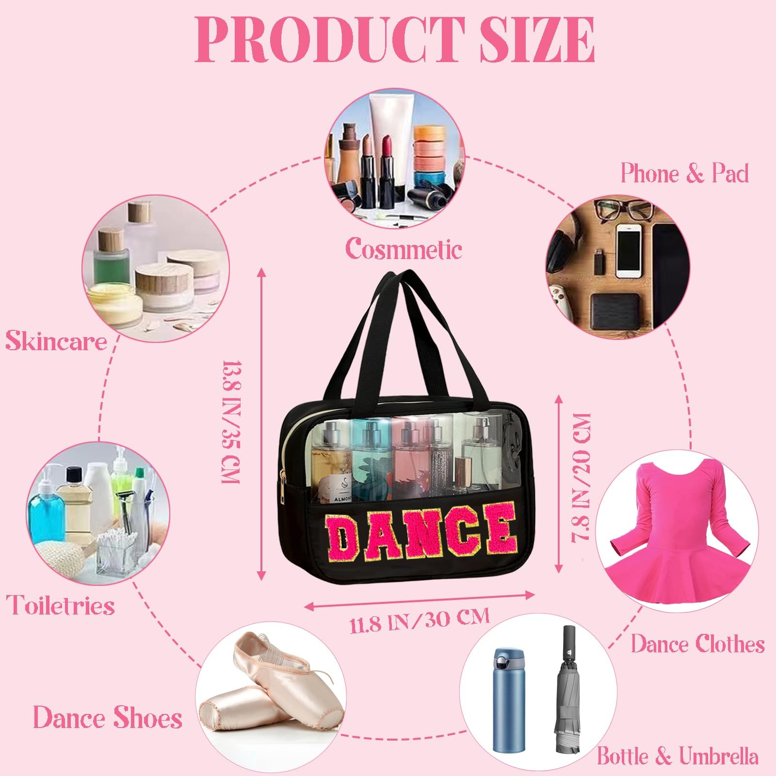 Kovewon Chenille Letter Bags for Dance Recital Gifts Clear 1 PCS, Black-Dance