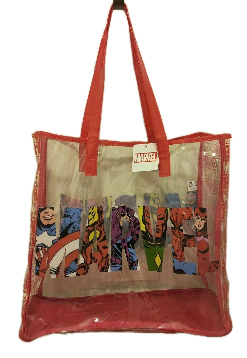 Marvel Superhero’s XL TRANSPARENT Red Reusable Tote/Shopping/Gift Bag🆓Shipping!