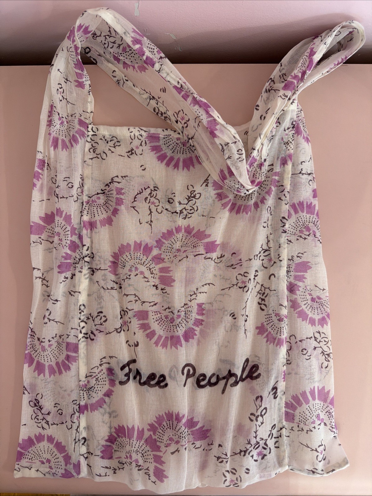 Y2K Free People Cloth Lightweight Shopping Tote Bag Small 15×15” Reusable Boho