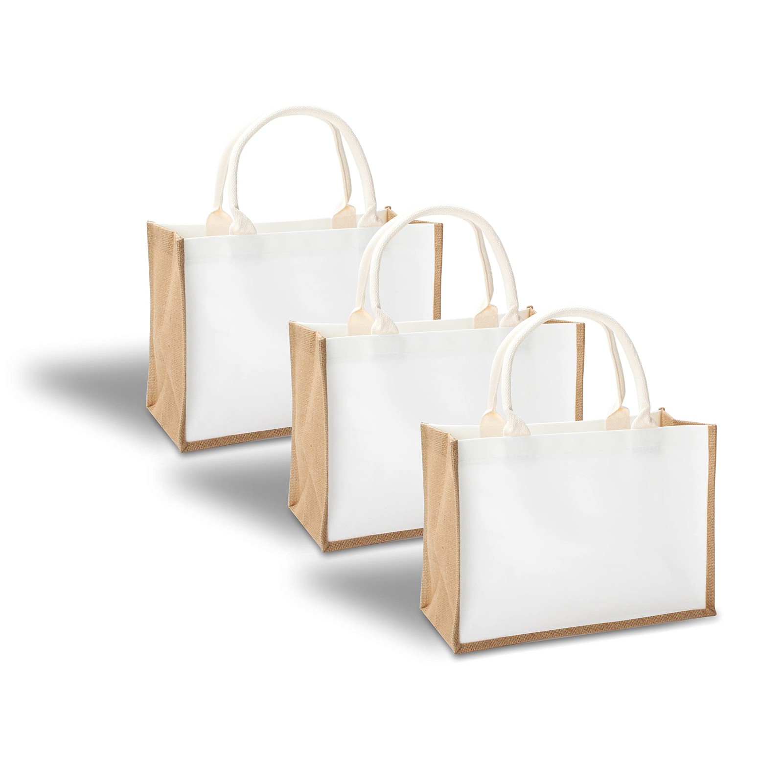 3 Pack 14.5×6.7×10.2 inch Jute Burlap Tote Bags with Handles for Shopping