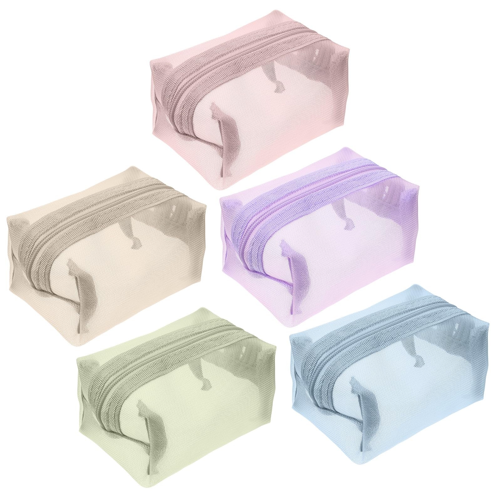 Qulkws 5 Pcs Mini Zipper Mesh Bags 4.3”x2.7”x2” Portable Travel Multicolor