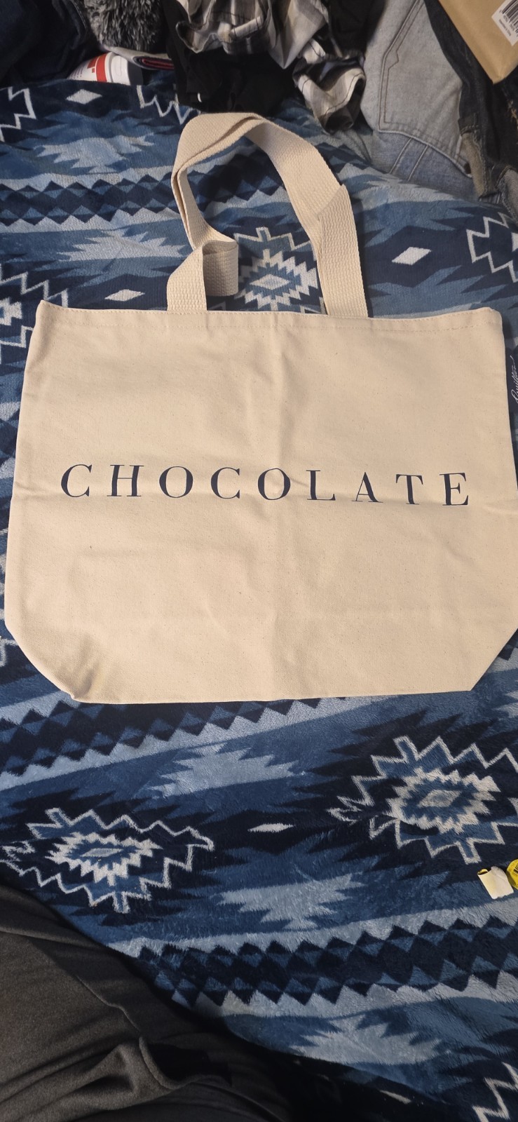Guittard Chocolate Canvas Reusable Shopping Bag Beige Text Foldable Tote