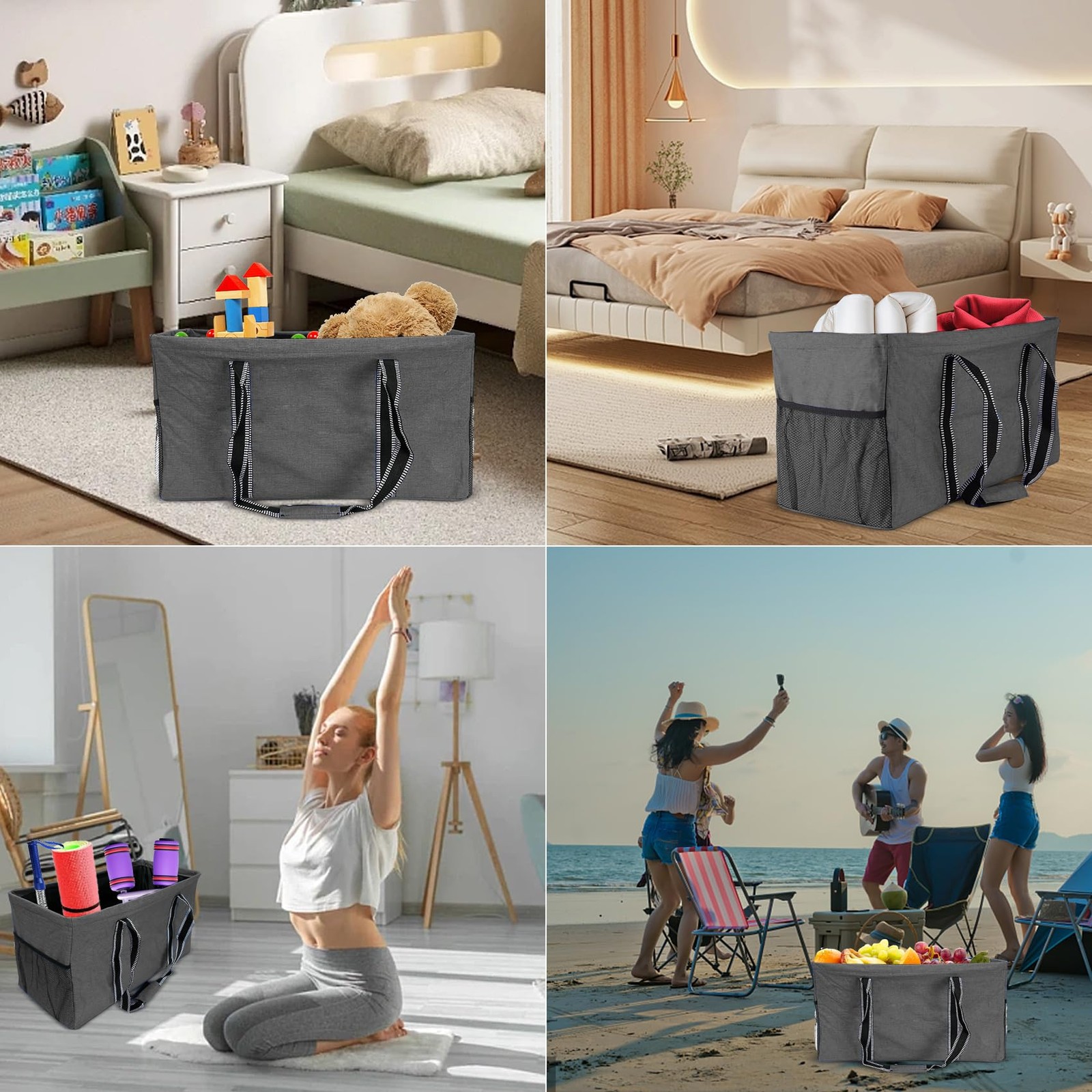 50L Utility Tote Bag Reusable Grocery Shopping Bag with Metal Frame Extra Lar…