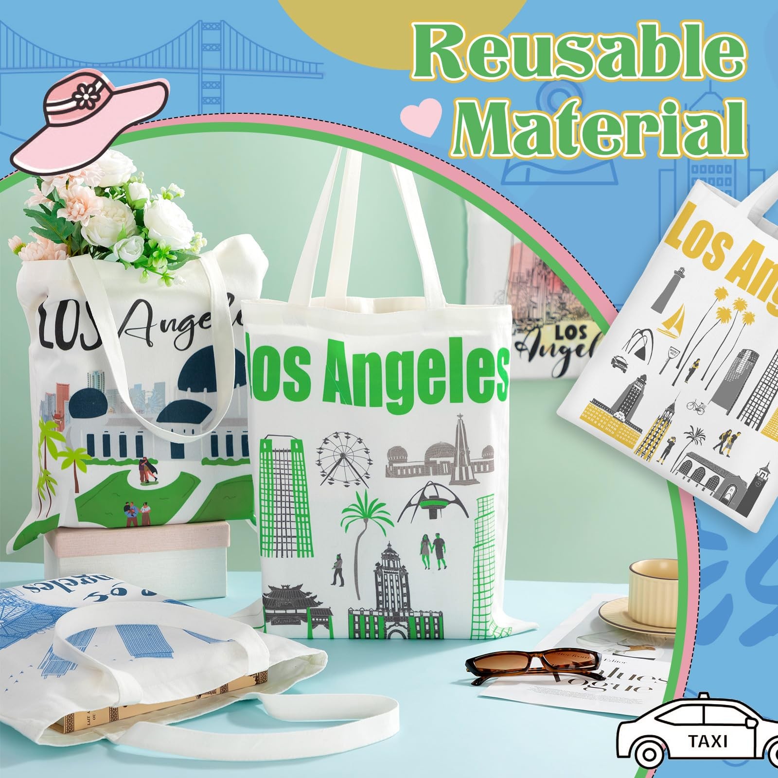 6 Pcs Los Angeles Canvas Tote Bag Los Angeles City Souvenir Gift Souvenir Tra…