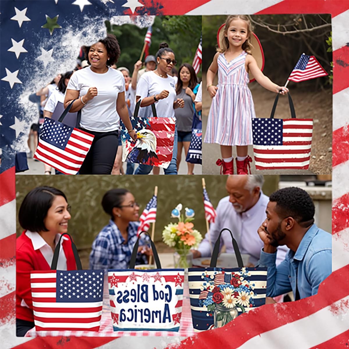 American Flag Tote Bag With Zipper Reusable Large Women 250 Color-02