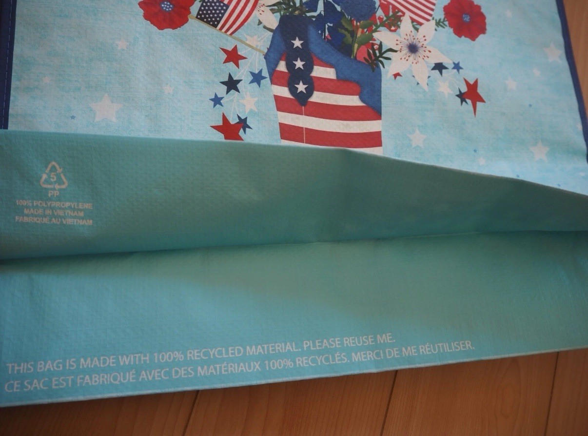 Red White Blue Bouquet America USA Flag Cowboy Boot Reusable Shopping Gift Bag