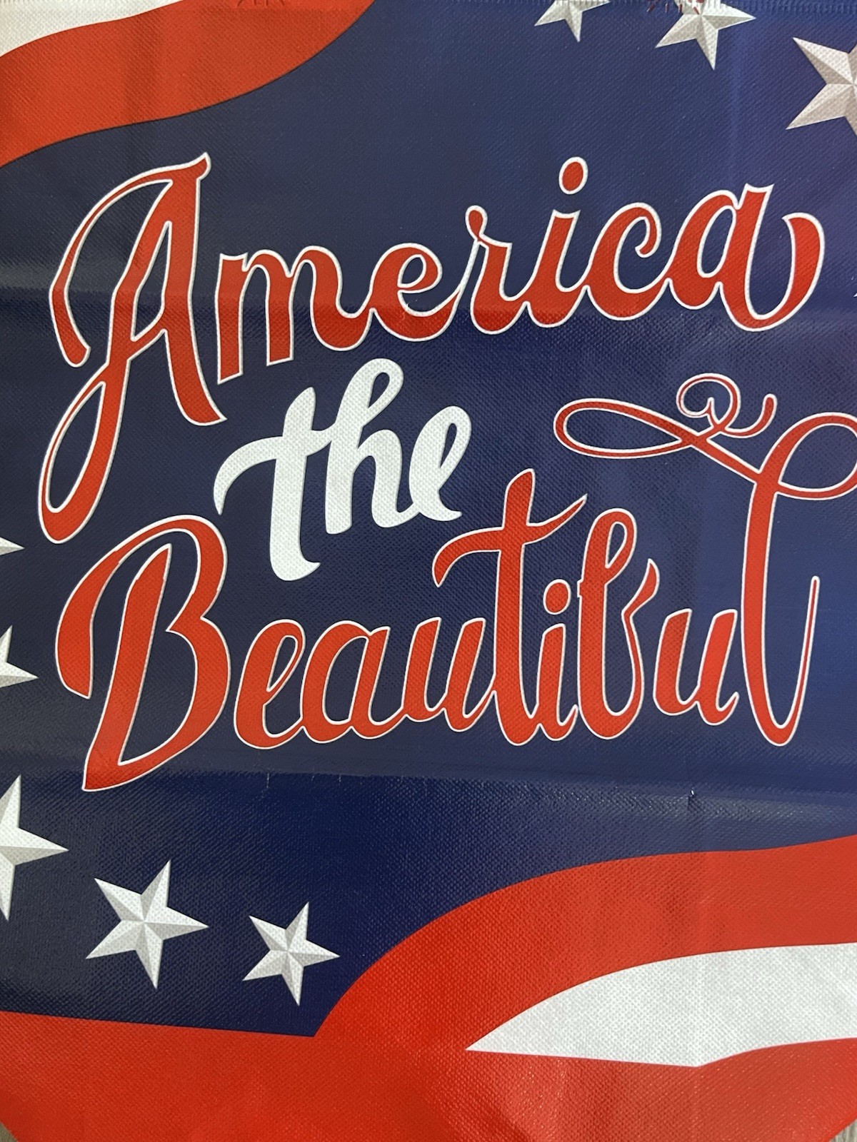 New Red White & Blue “America The Beautiful” Reusable Tote Bag 15” X 13-3/4”