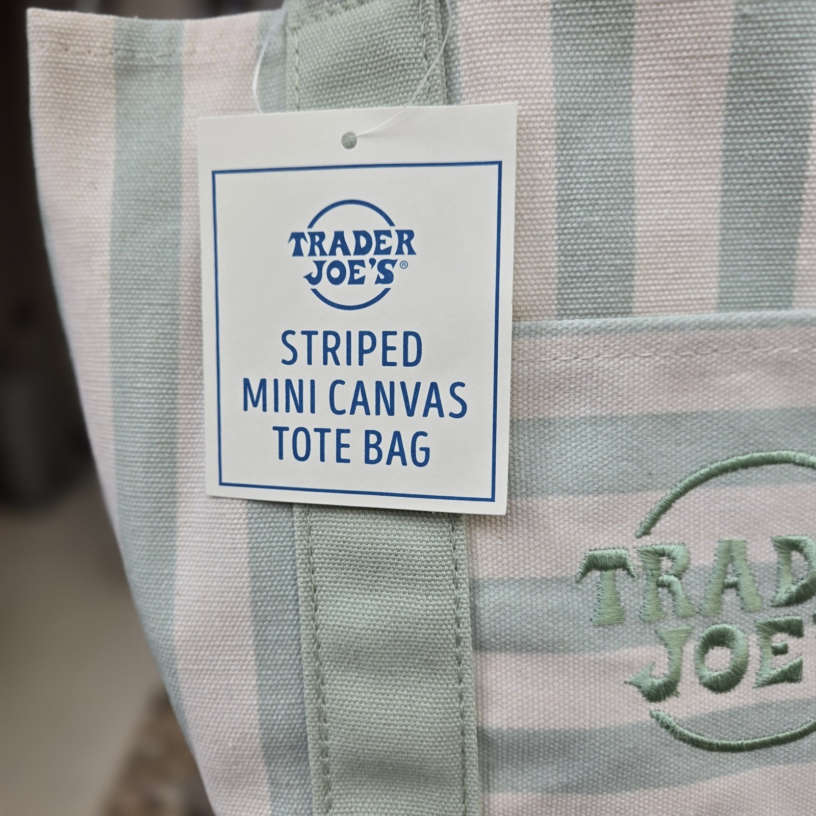 Trader Joe’s Limited Mini Canvas Pastel Striped Tote Bag 2026 Seafoam Green