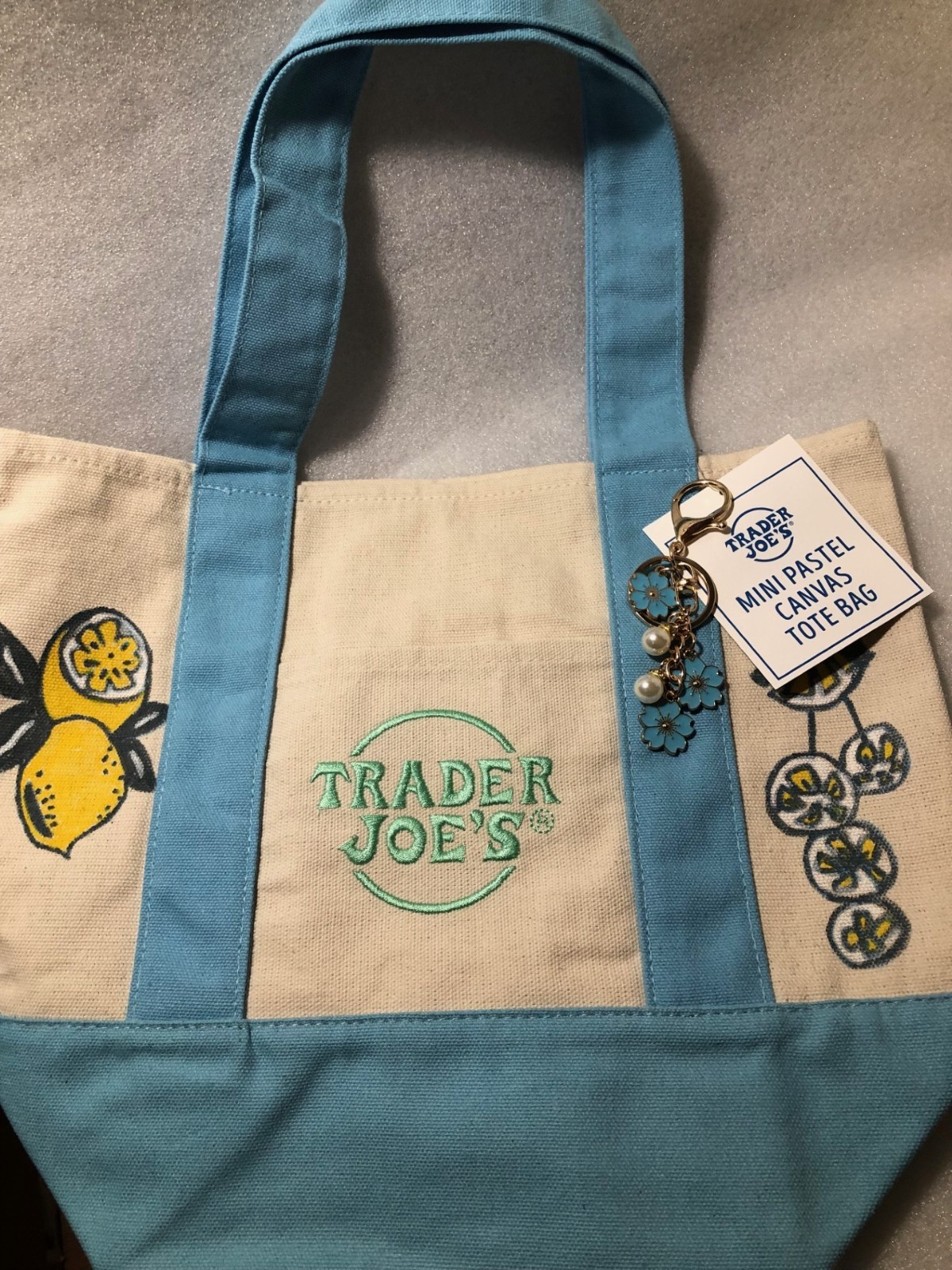 Lemon/yellow Hand Drawn Trader Joe’s Mini Light Blue Canvas Tote Bag(S)