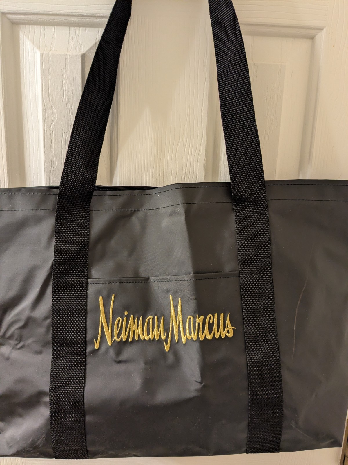 Neiman Marcus Black Large Reusable Nylon Tote Bag Solid 21x15x7 in