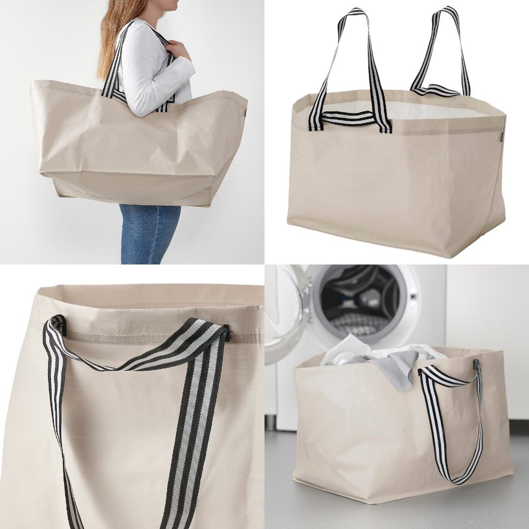 3x IKEA GÖRSNYGG Large Carrier Bag, 71L – Beige, Foldable, Durable – 905.041.95