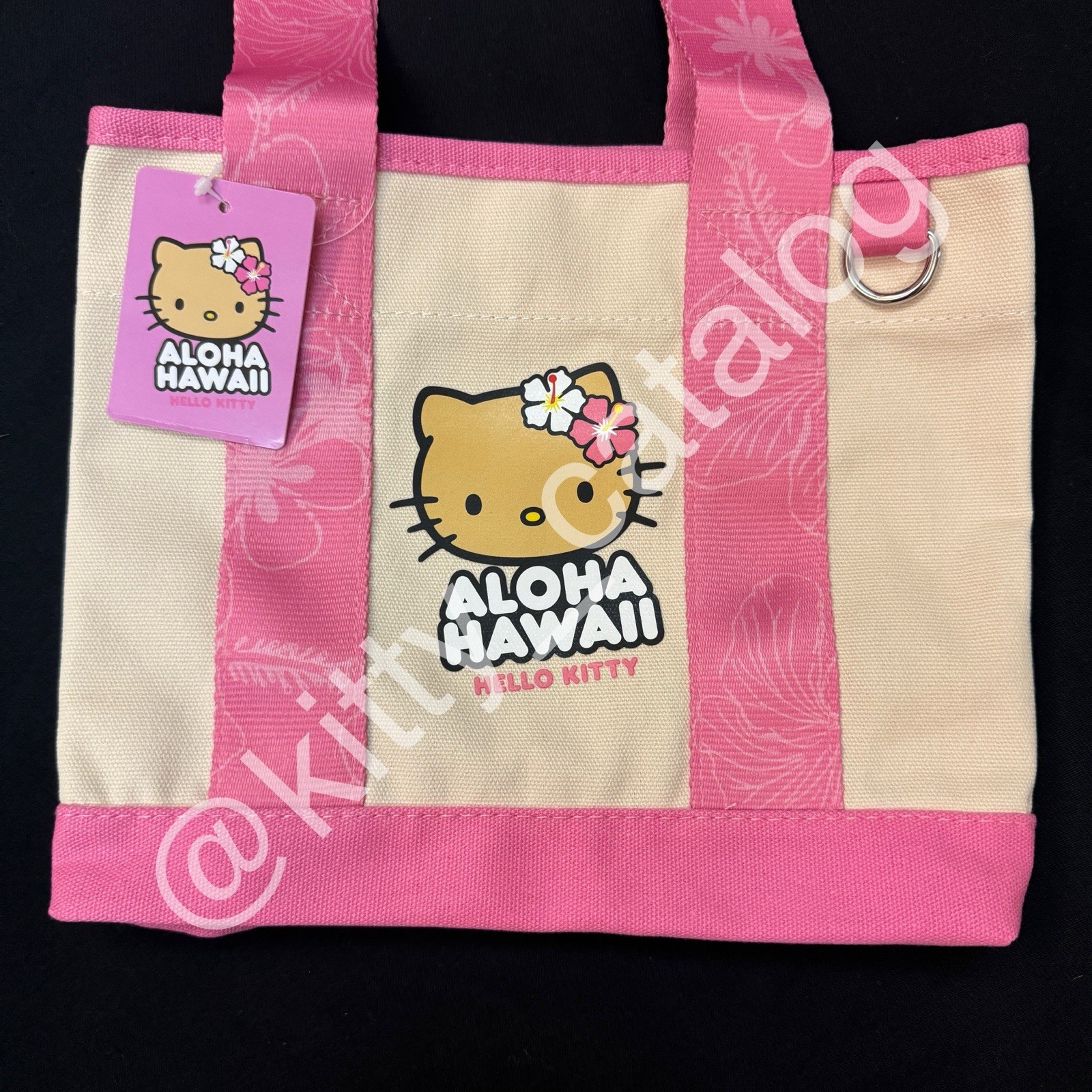 ABC Stores Hawaiʻi: Sun Tan Hello Kitty Big Face Mini Canvas Tote Bag, Pink