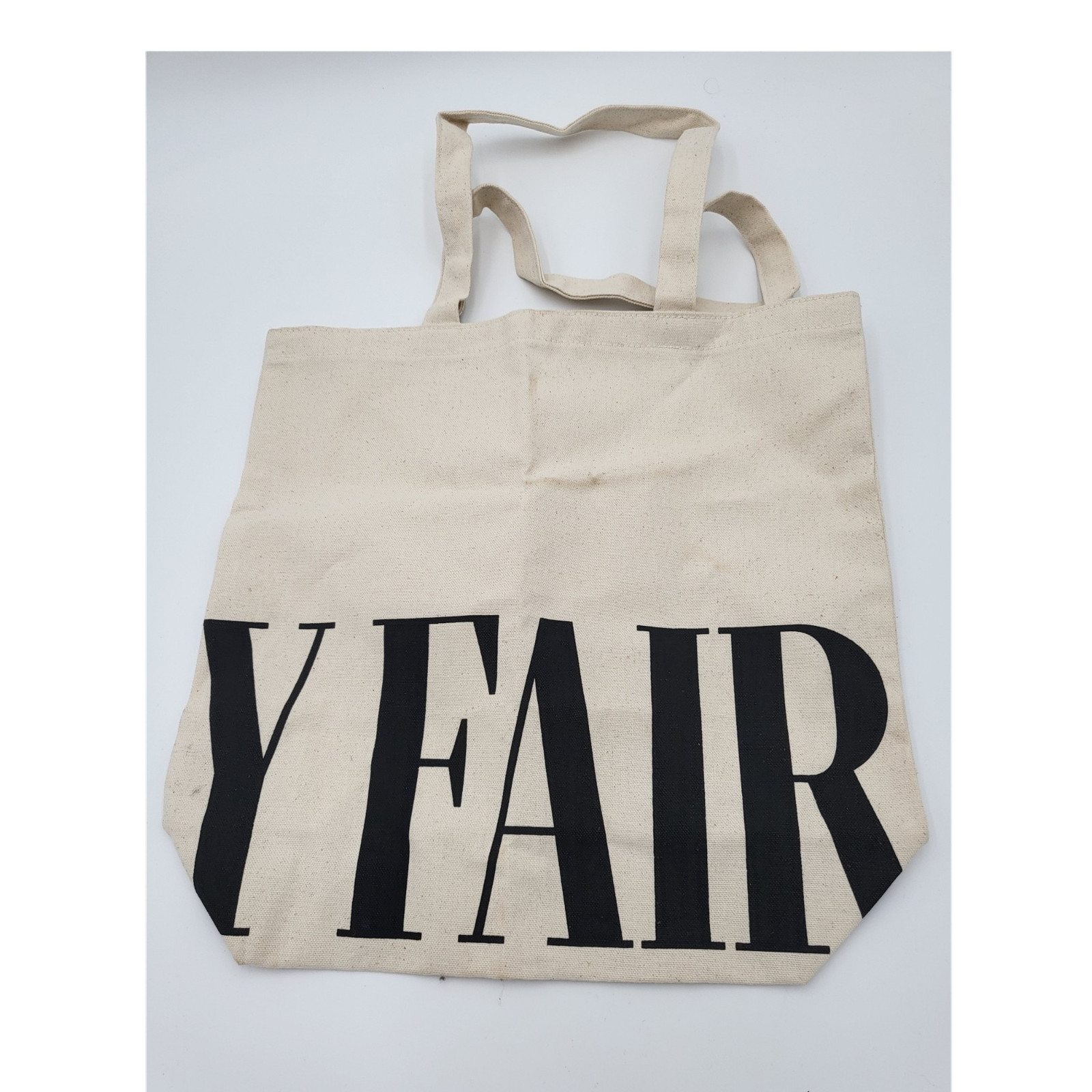 Beige & Black Text Print Canvas Tote Reusable Shopping Bag Medium 15×14 in