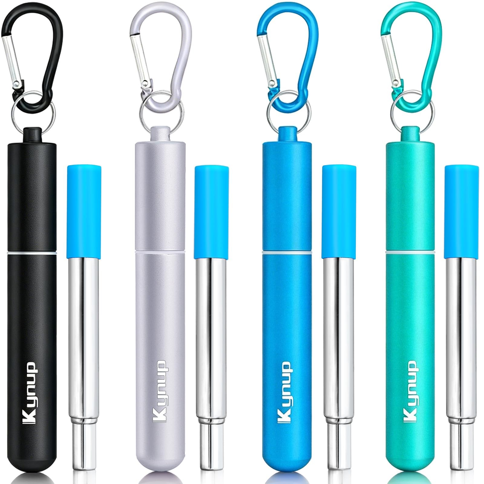 Kynup 4-Pack Metal Straws 20pcs Blue-Black-Silver-Turquoise