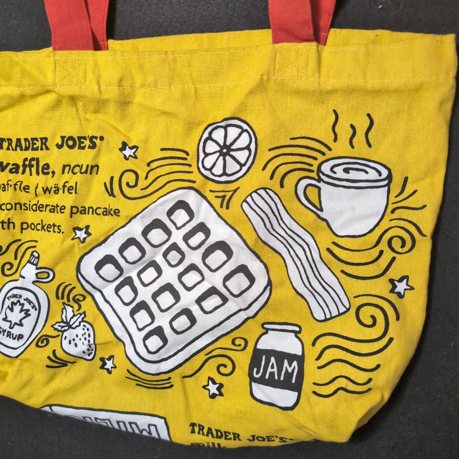Trader Joes Reusable Canvas Shopping Tote Bag Breakfast Waffles Coffee Toast USA