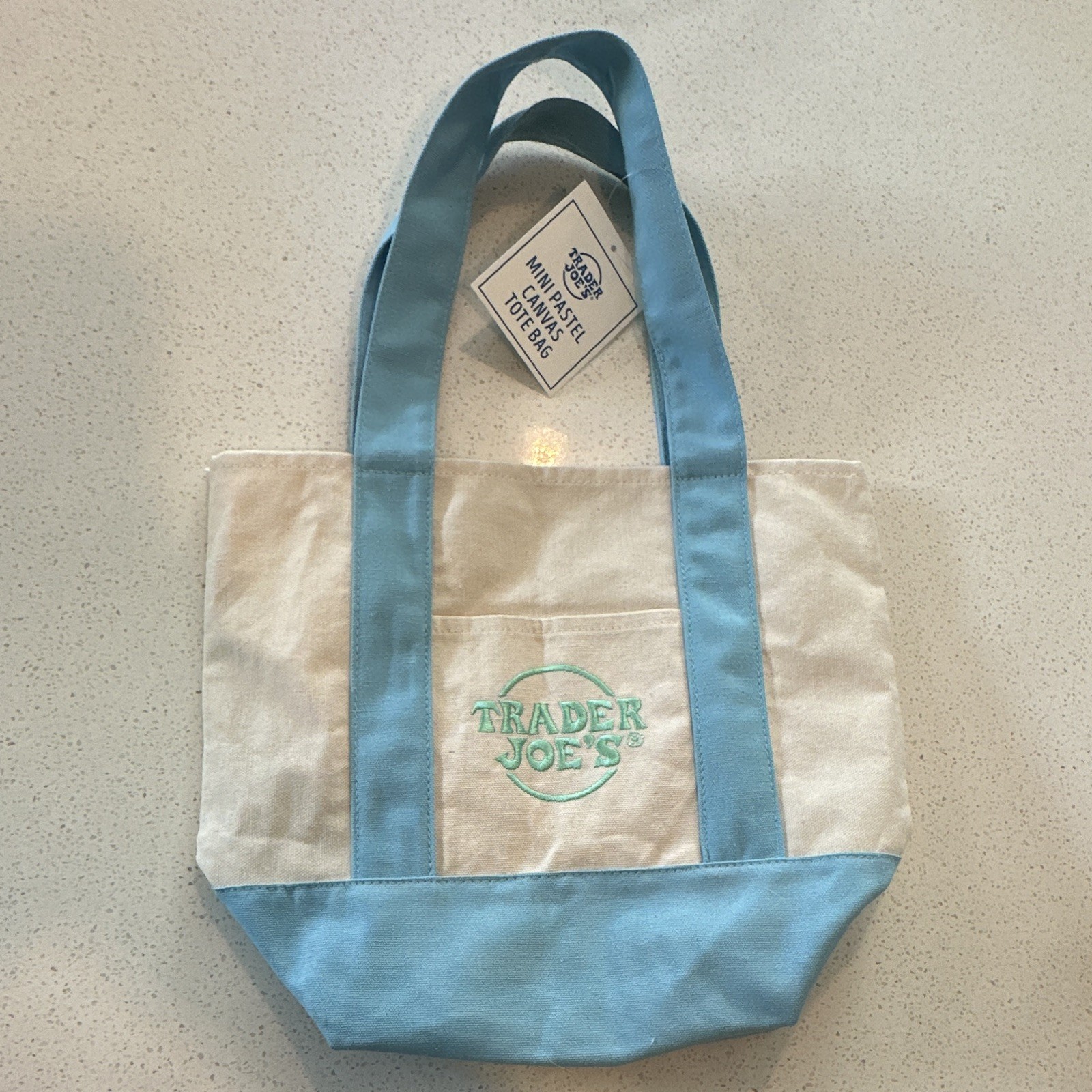 Trader Joe’s Mini Pastel Canvas Tote Bag Blue/Beige 11x6x13 in Cotton/Poly