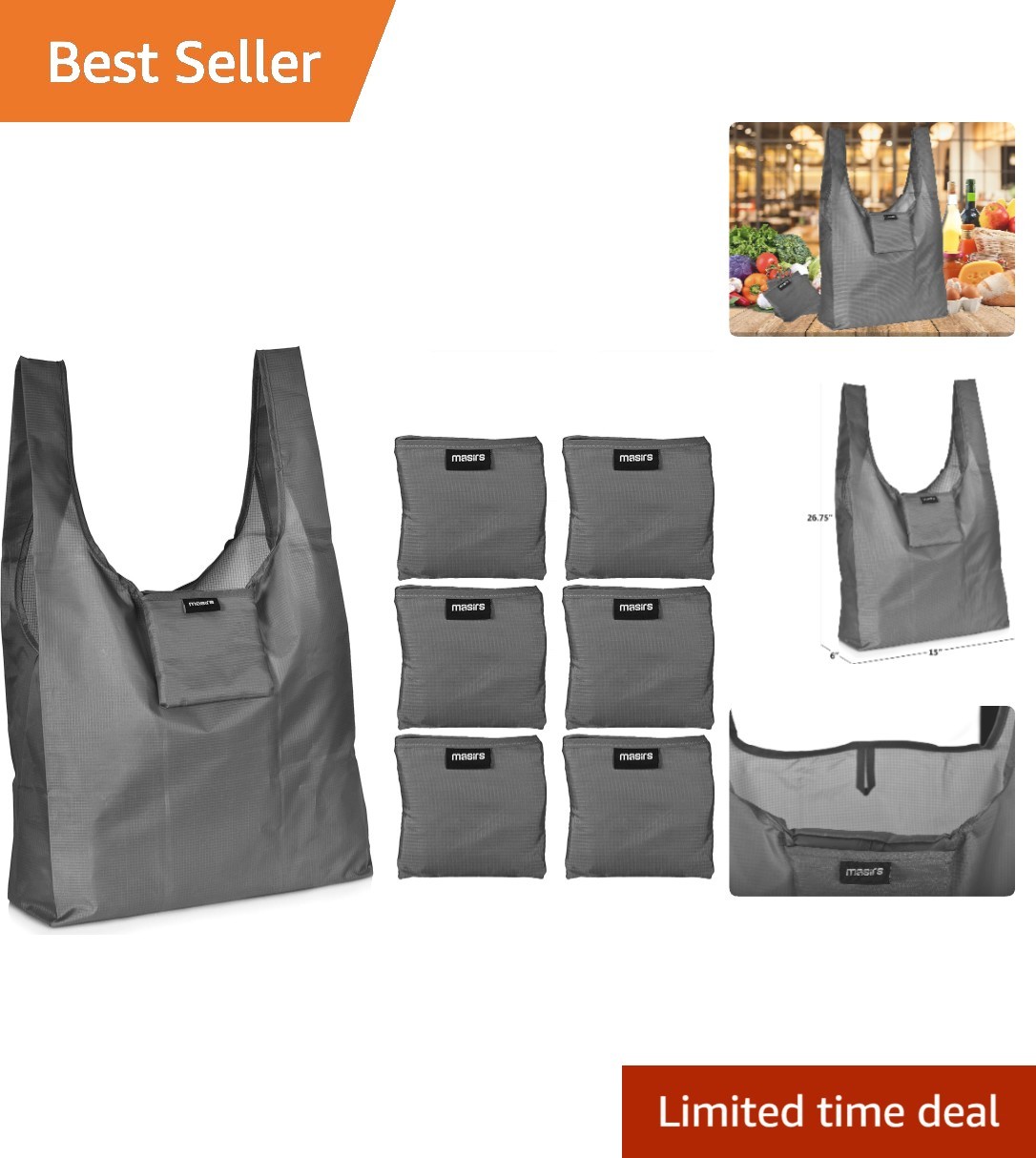 Eco-Friendly Reusable Grocery Bags 6-Pack – Strong, Lightweight & Practical