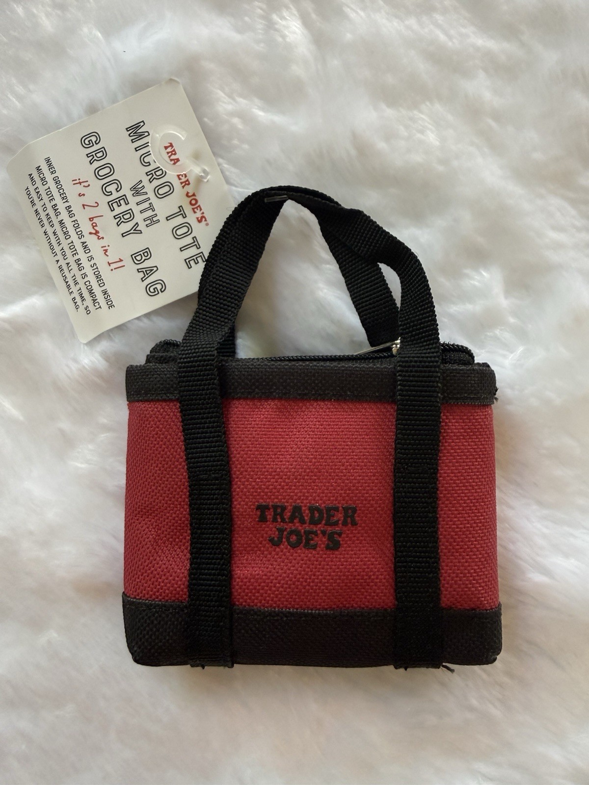 Trader Joe’s Micro Tote With Grocery Bag. NWT. Red And Black