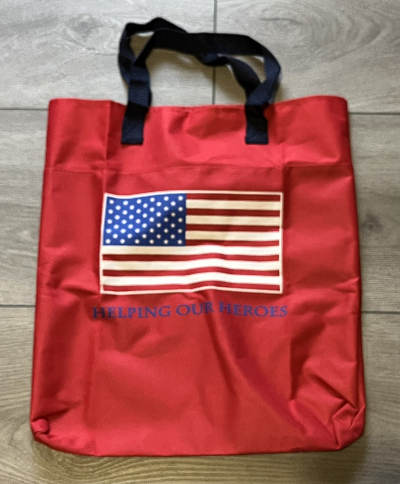 Helping Our Heroes Red Canvas Medium Tote Reusable Shopping Bag – 15-1/4” X 13”