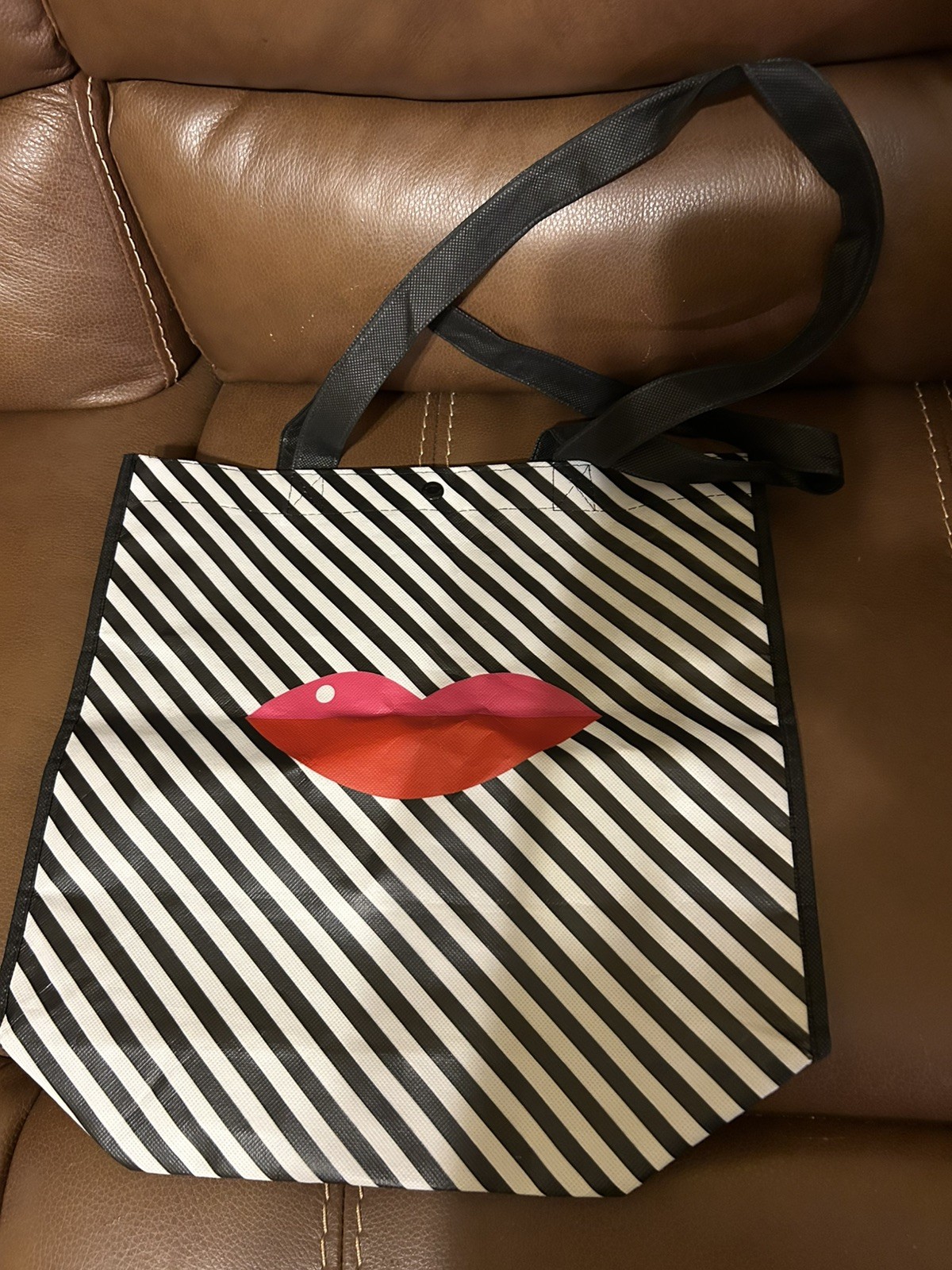 Vintage Sephora Tote Reusable Plastic Shopping Bag, Black White & Red Lips