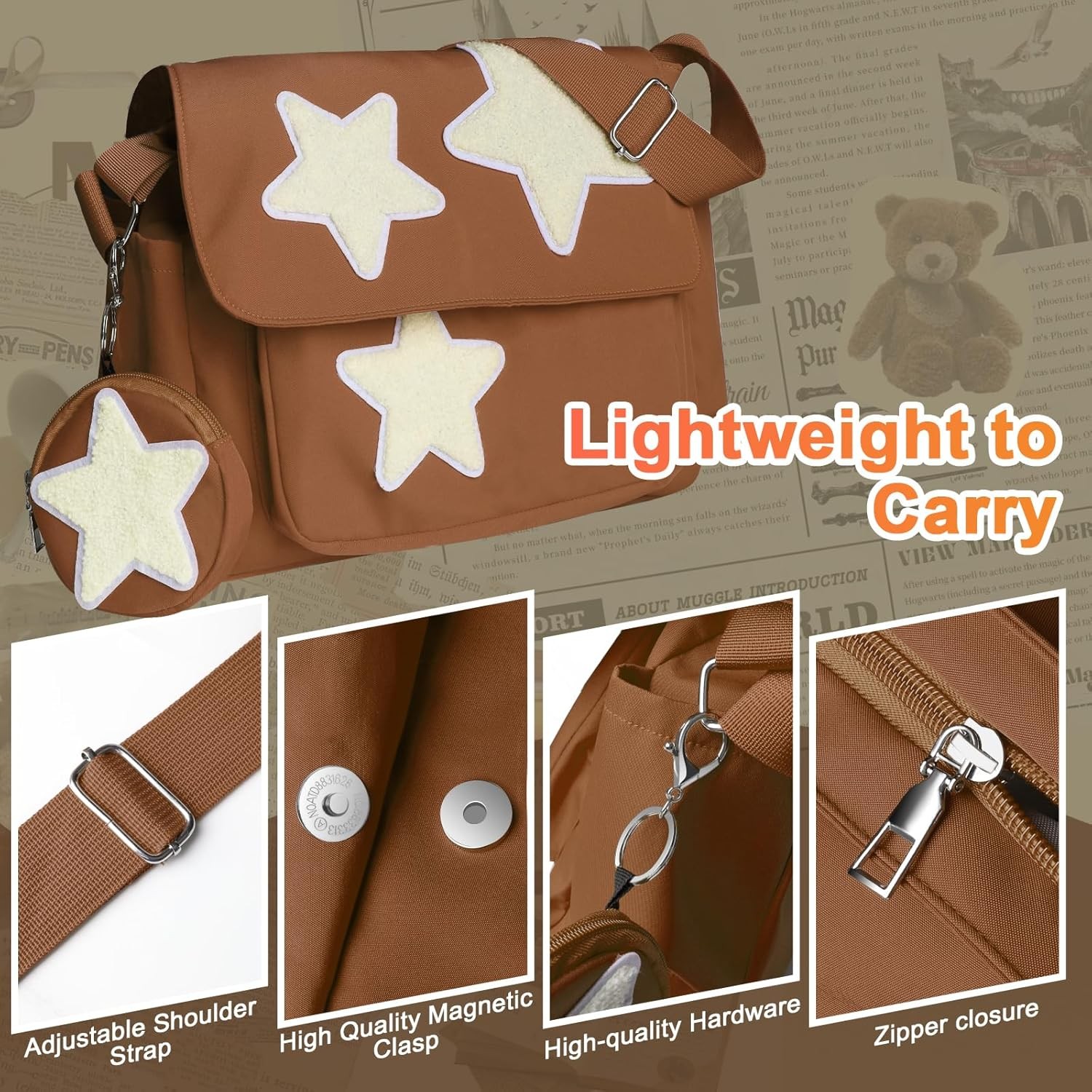 Y2K Menr Bag for Women, Lightweight Spacious Stars Tote se with