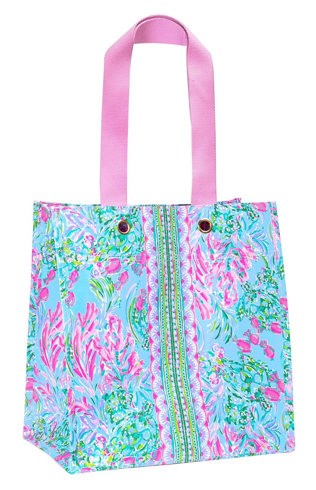 Pink/Blue Market Shopper Bag, Reusable Grocery Tote with Comfortable Shoulder…