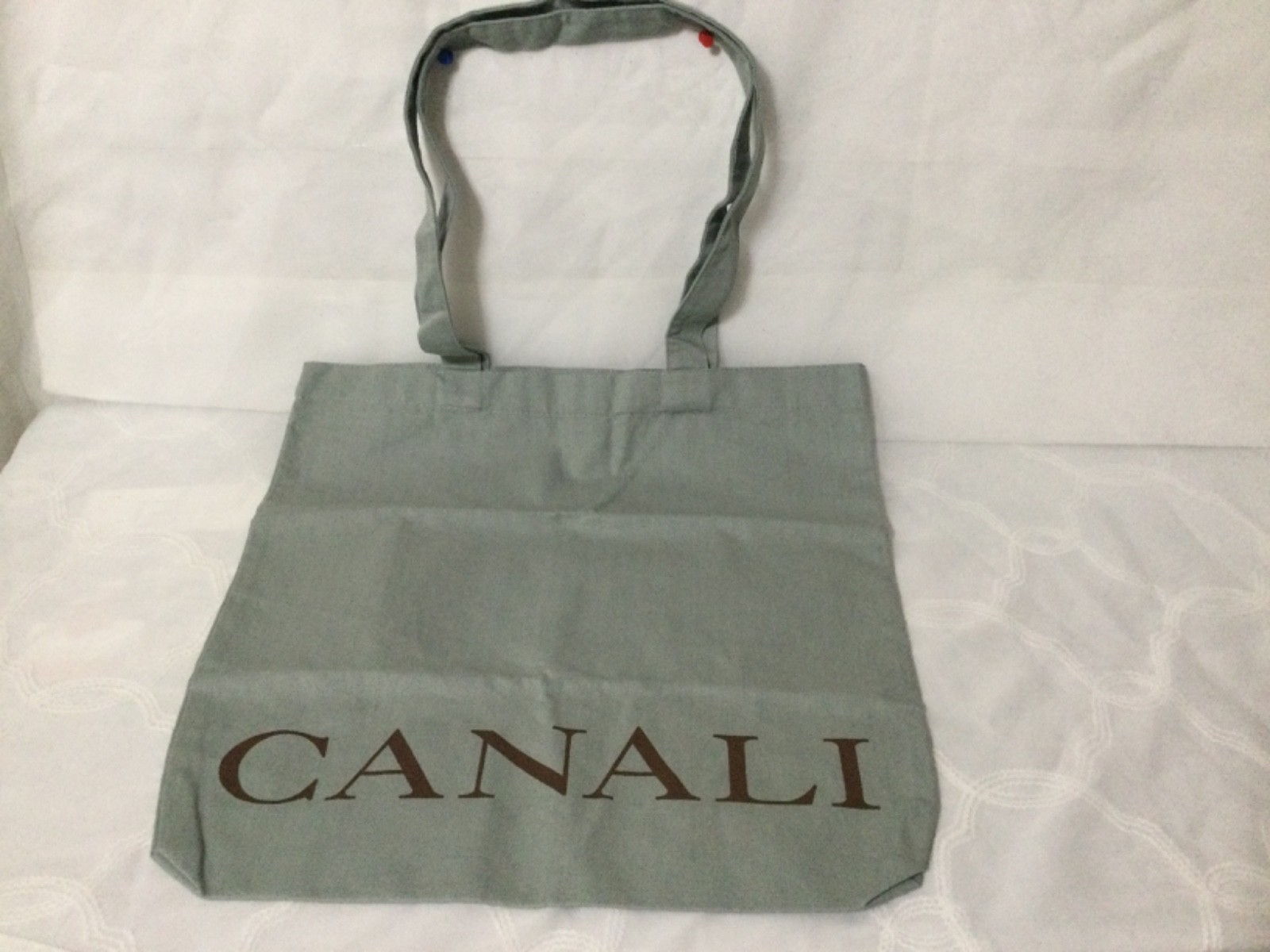 Canali fabric reusable gray shopping tote bag, 16″ x 16″, NEW
