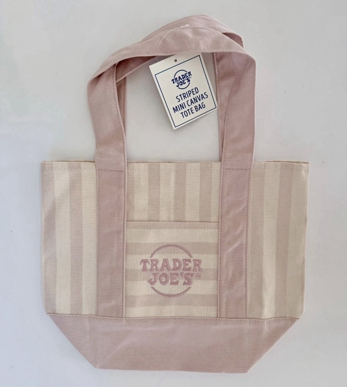 TRADER JOE’S MINI PASTEL STRIPE CANVAS TOTE BAGS SET Of 4 PINK BLUE GREEN BEIGE