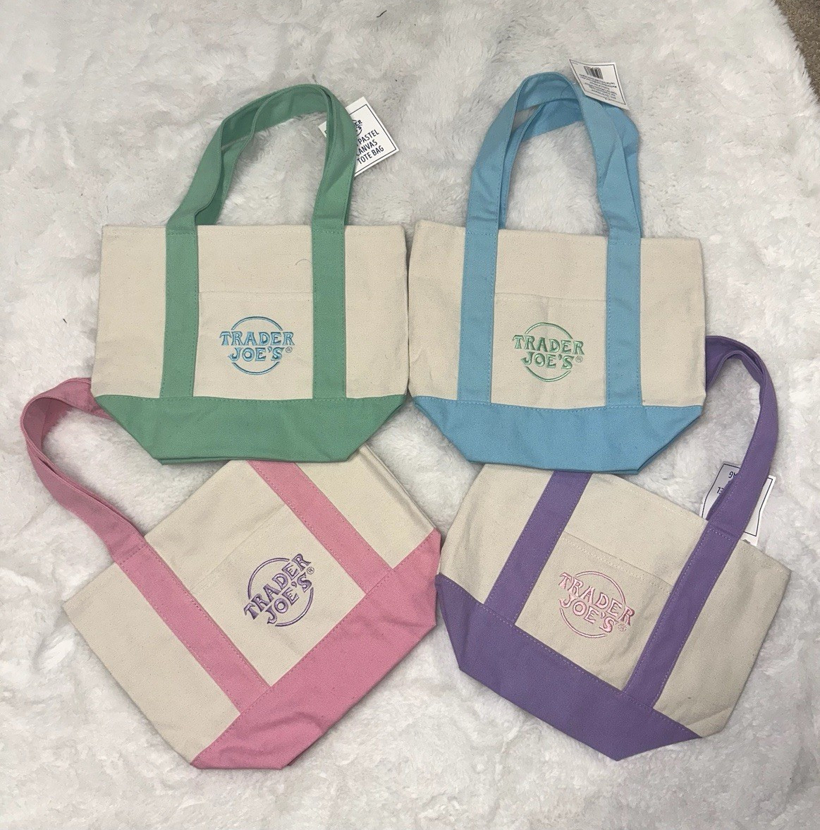 Trader Joe’s Mini Pastel Canvas Tote Bag Multicolor 6x10x12 in New