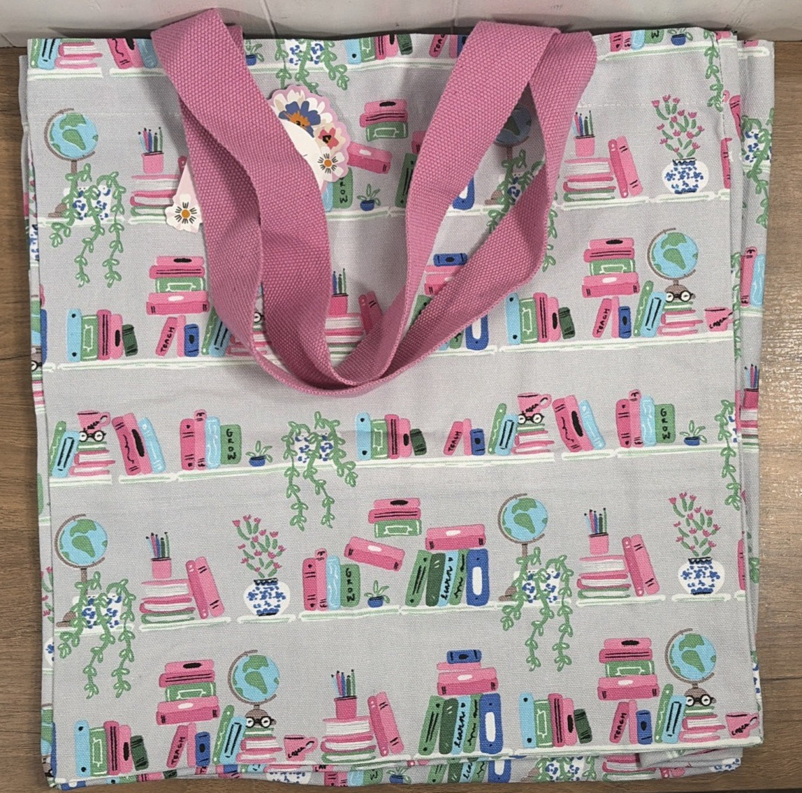 Bookshelf Cotton Tote Bag Teacher Appreciation Gift School Library Reusable