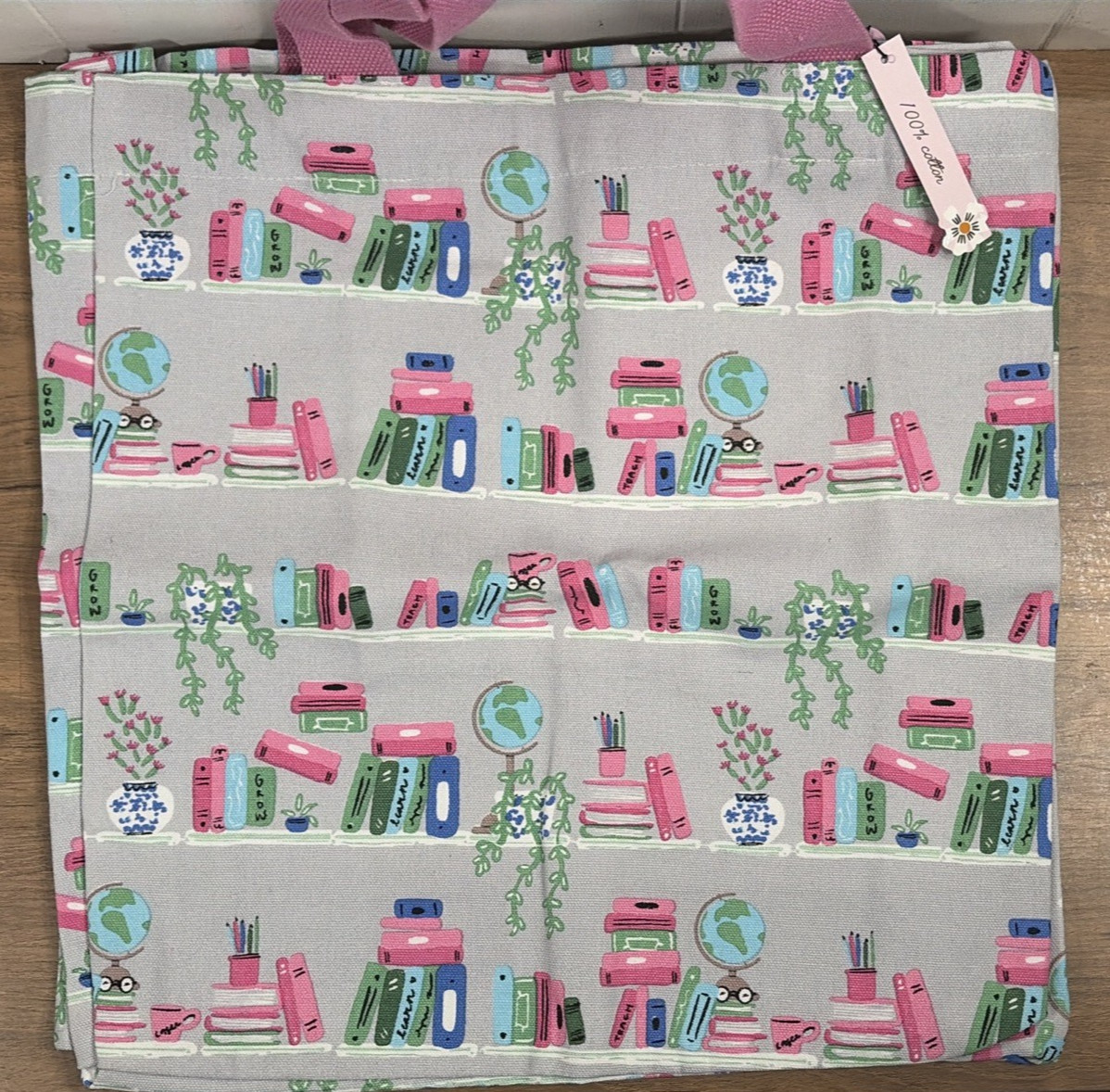 Bookshelf Cotton Tote Bag Teacher Appreciation Gift School Library Reusable