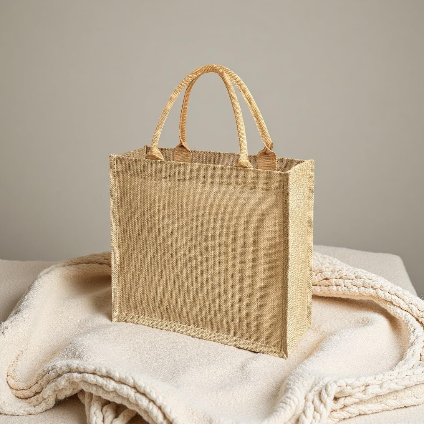 GOQAGA 15 Pack Burlap Tote Bags 12x12x6 Inch Natural Jute Handbags with Water…