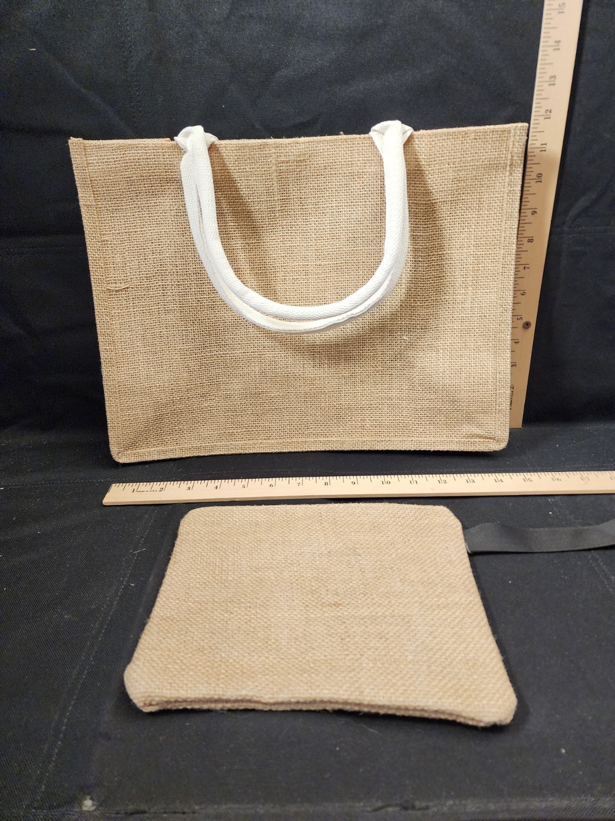 Jute Burlap 2 Handle Tote Bag w/Zippered Pouch New Never Used