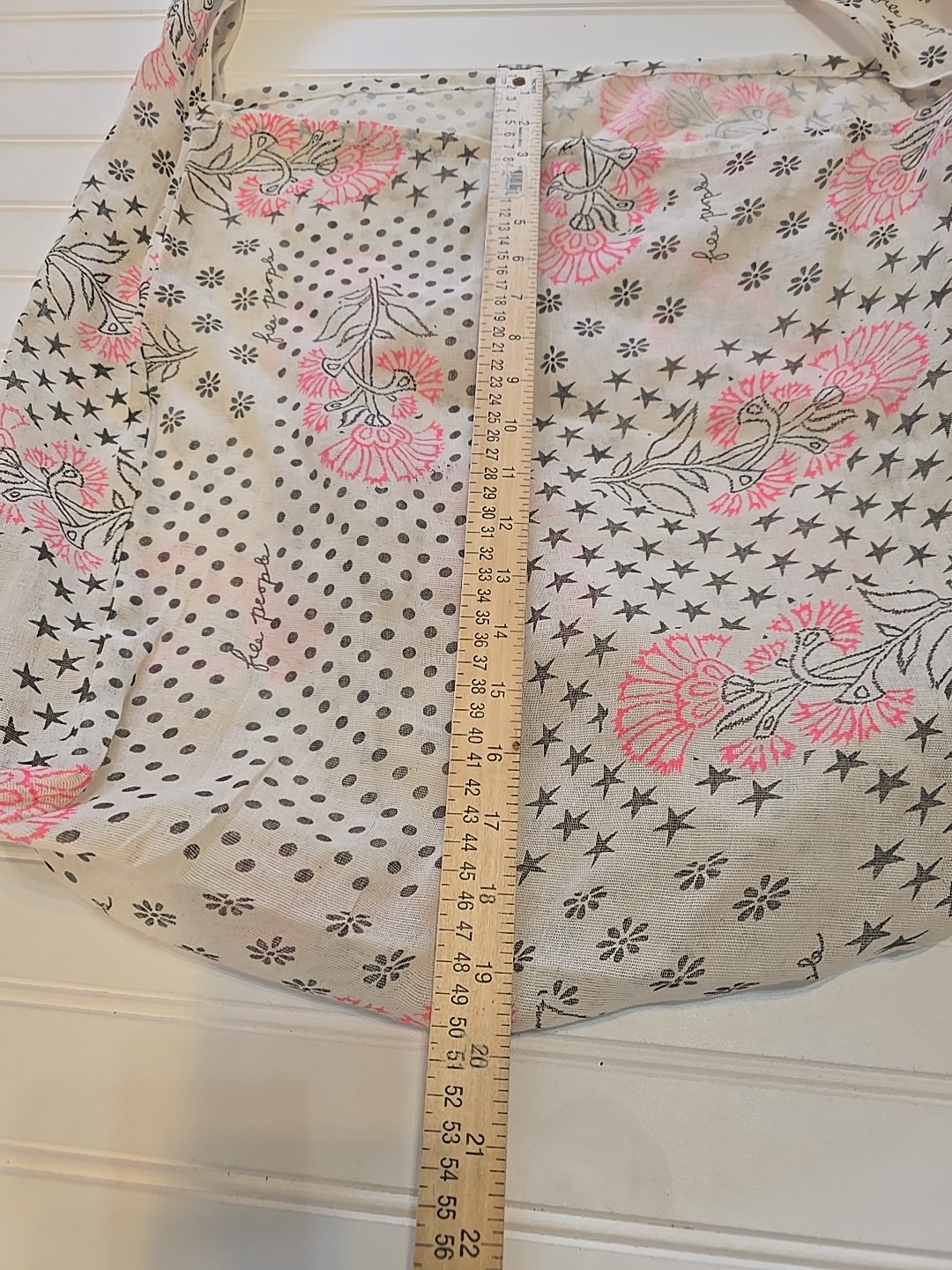 Free People Floral Cotton Gauze Reusable Light Fabric Tote Shopping Essential