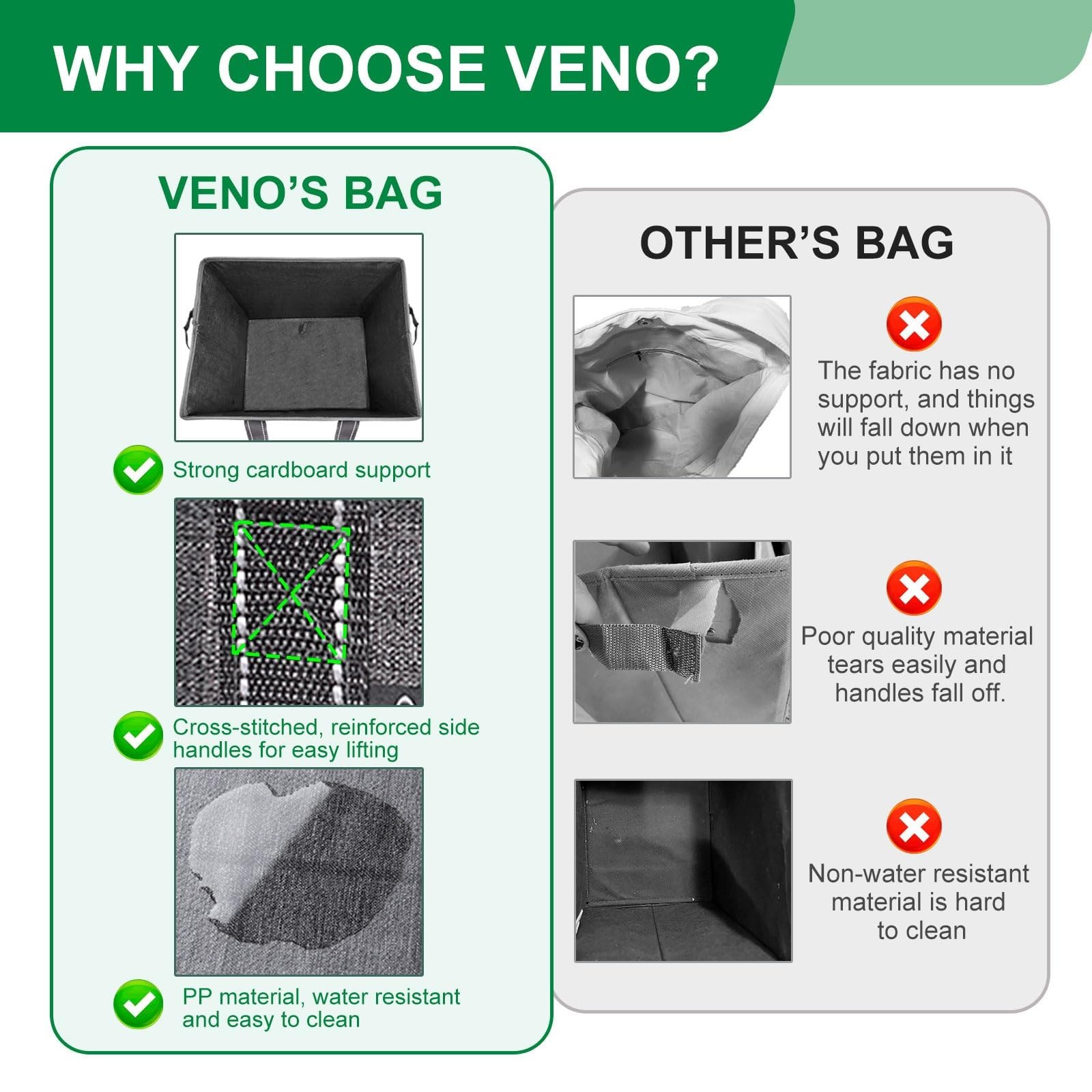 2 PCS 8 Gallon Large Reusable Grocery Bag Heavy Duty Foldable Utility Tote