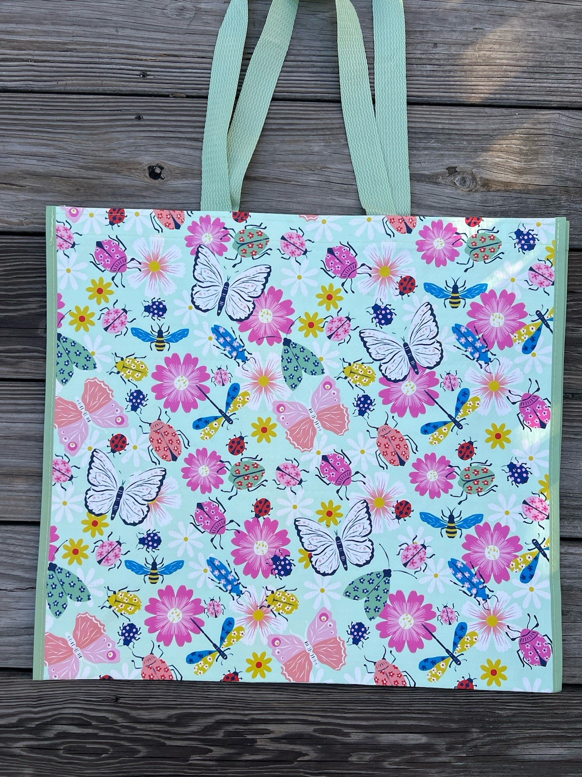 TJ Maxx Large Shopping Bag Butterfly 🦋 Ladybugs 🐞 Eco Friendly Tote Bag