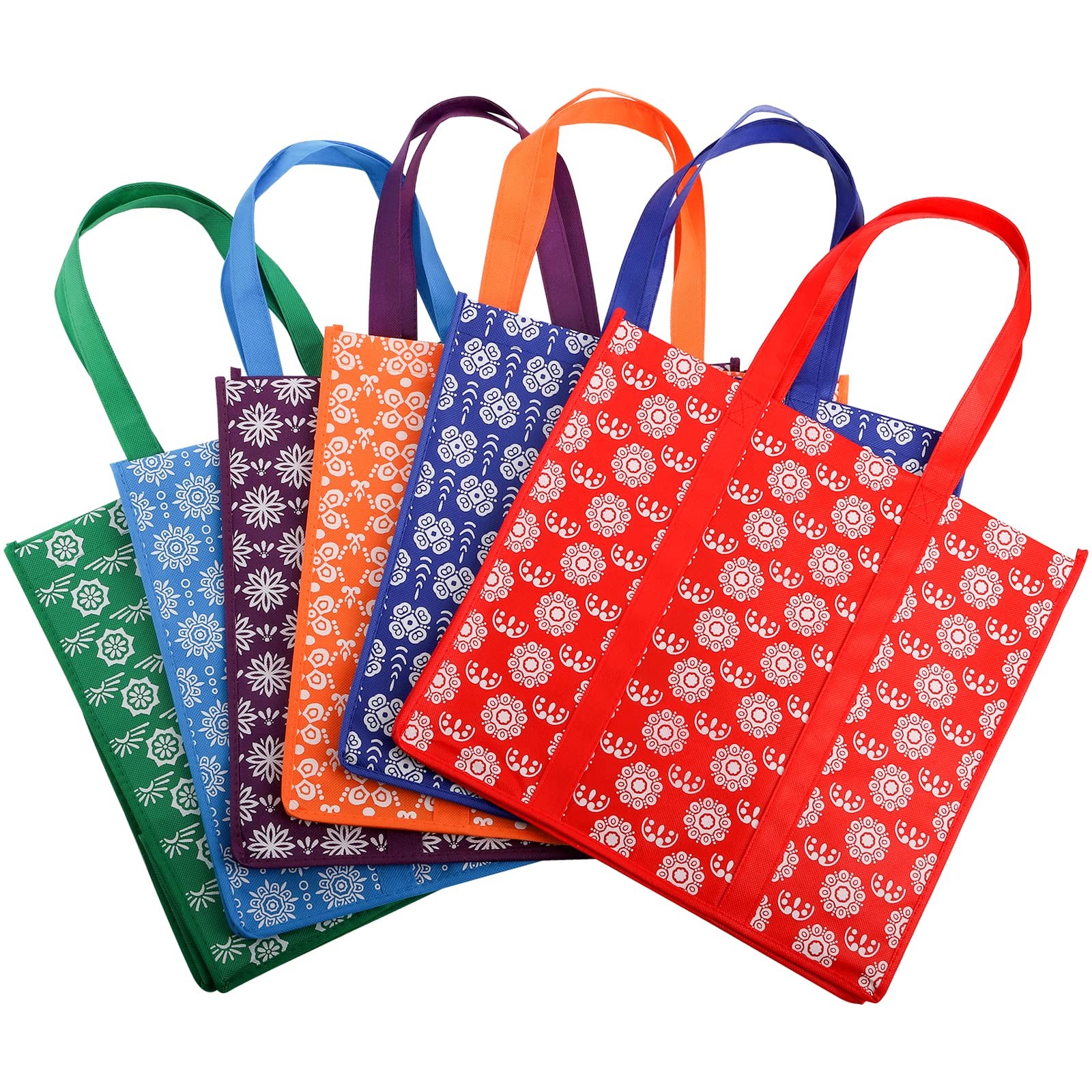 Large Foldable Shopping Tote Bags Reusable Grocery Clothes 6 Colors 12 Pack